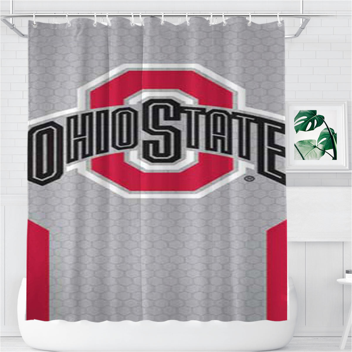 Ohio State Logo Honeycomb With Red Bathroom Shower Curtain Fabric Waterproof | 66 X 72 Inch
