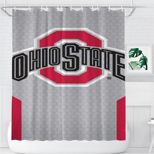 Ohio State Logo Honeycomb With Red Bathroom Shower Curtain Fabric Waterproof | 66 X 72 Inch