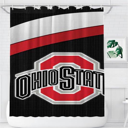 Ohio State Logo Under Stripes Bathroom Shower Curtain Fabric Waterproof | 66 X 72 Inch