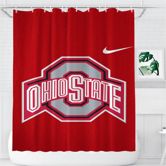 Ohio State Red Wallpaper Logo Bathroom Shower Curtain Fabric Waterproof | 66 X 72 Inch