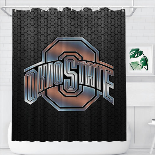Ohio State Silver Metal Emblem Bathroom Shower Curtain Fabric Waterproof | 66 X 72 Inch