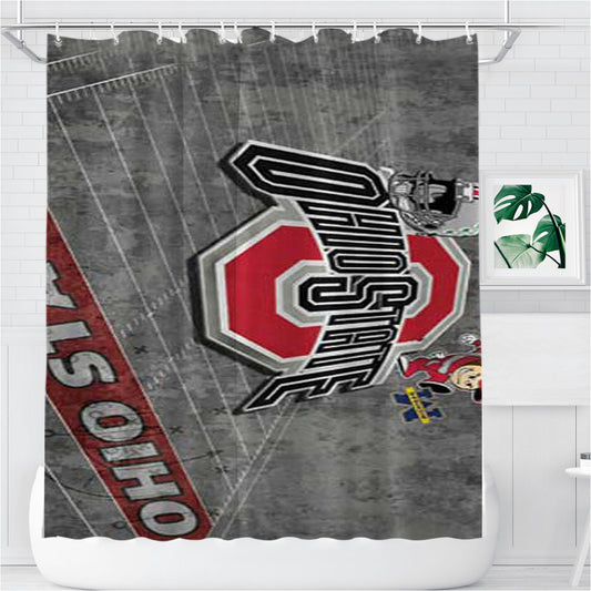 Ohio State Wallpaper Greys Bathroom Shower Curtain Fabric Waterproof | 66 X 72 Inch