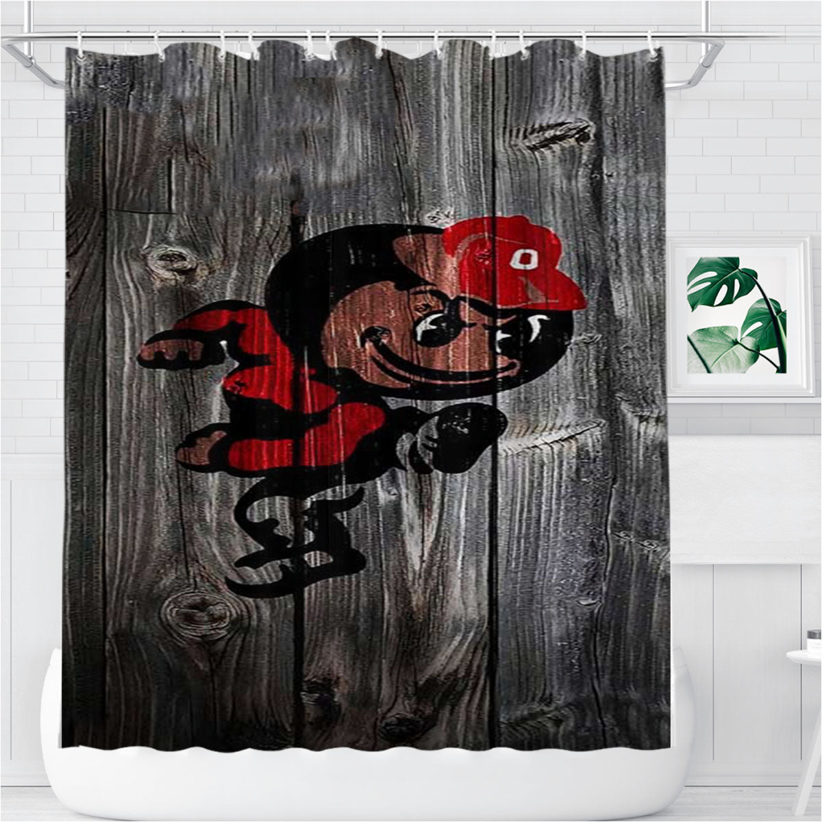 Ohio State Wood Syle Bathroom Shower Curtain Fabric Waterproof | 66 X 72 Inch