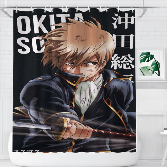 Personalized Okita Sougo Gintama Anime Shower Curtain Farmhouse Bathroom Decor