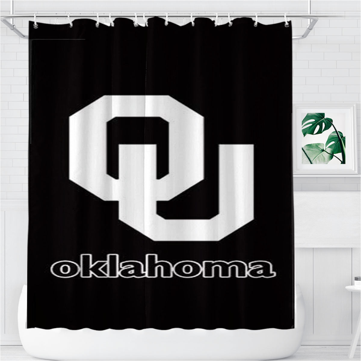 Oklahoma Sooners Black Logo Bathroom Shower Curtain Fabric Waterproof | 66 X 72 Inch