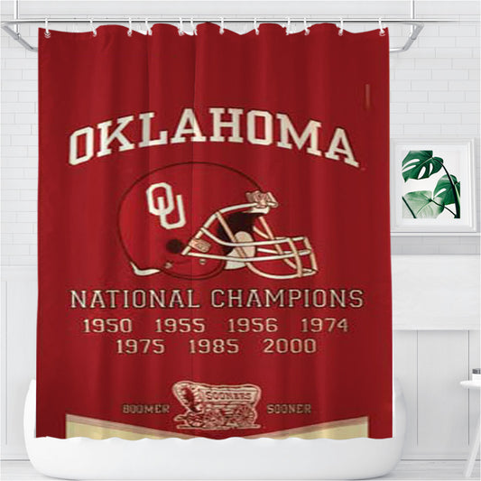 Oklahoma Sooners Championship Banner Bathroom Shower Curtain Fabric Waterproof | 66 X 72 Inch