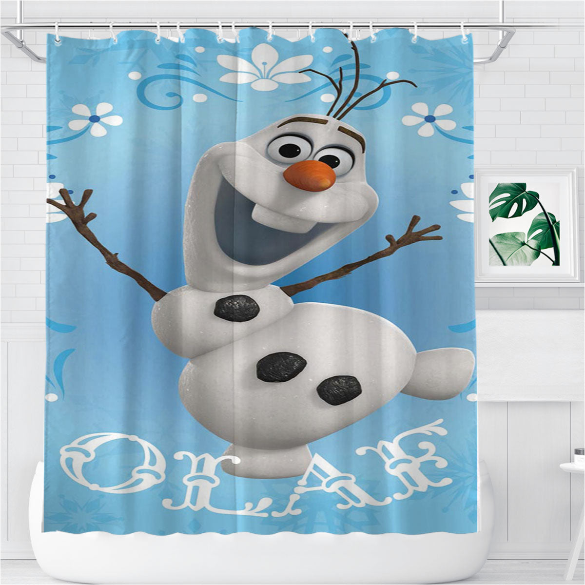 Olaf Disney Frozen Bathroom Shower Curtain Fabric Waterproof | 66 X 72 Inch
