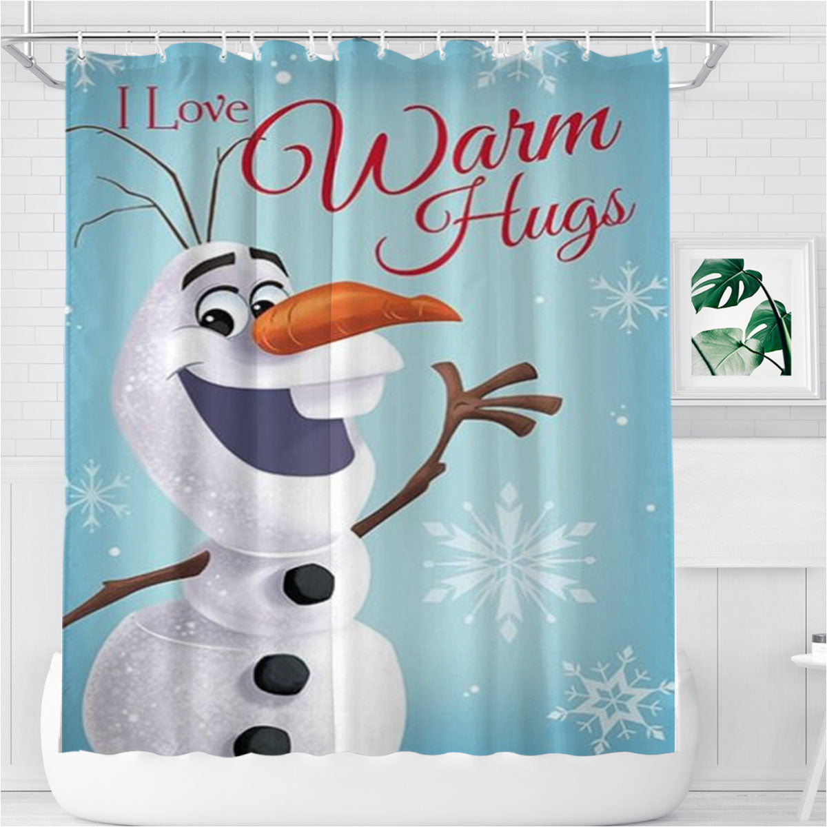 Olaf Love Warm Hugs Bathroom Shower Curtain Fabric Waterproof | 66 X 72 Inch