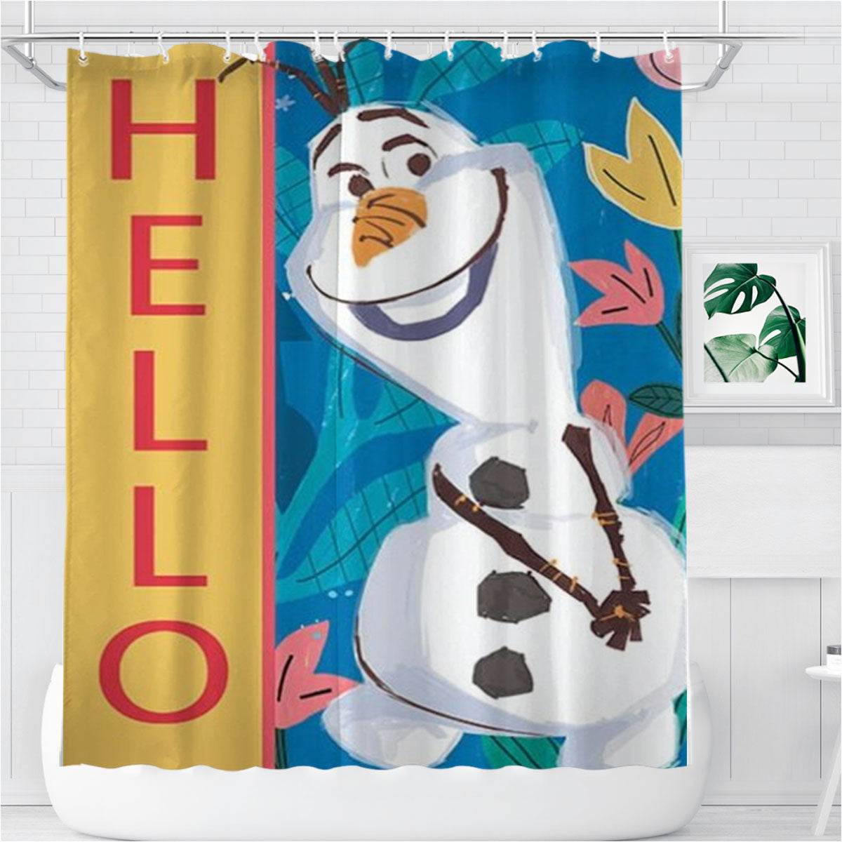Olaf Spring Hello Bathroom Shower Curtain Fabric Waterproof | 66 X 72 Inch