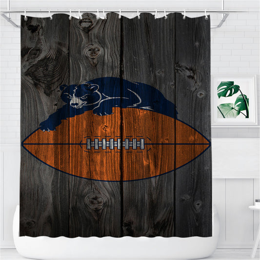 Personalized Old Chicago Bears Nfl Logo Dark Wood Wallpaper Shower Curtain Farmhouse Bathroom Decor