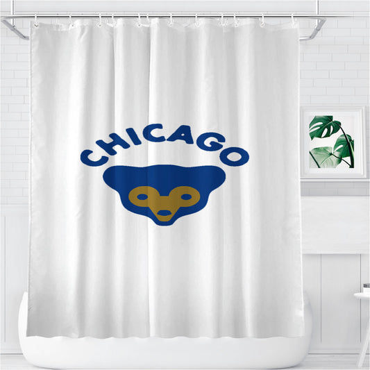 Old Chicago Cubs Logo Stripe Bathroom Shower Curtain Fabric Waterproof | 66 X 72 Inch