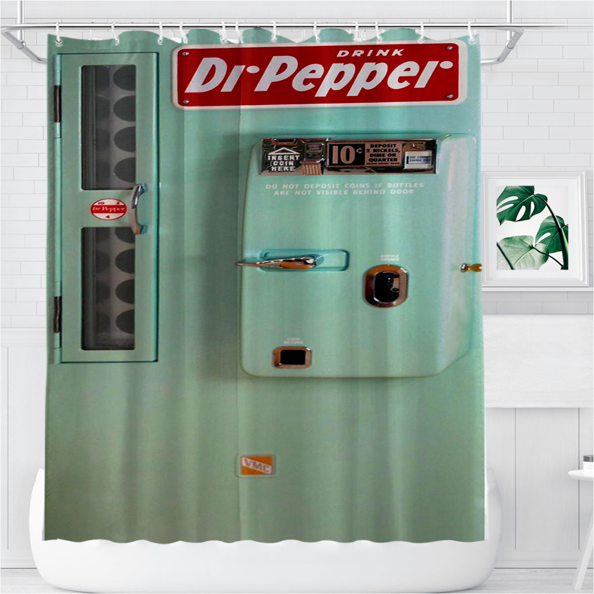Old Classic Dr Pepper Vending Machine Retro Bathroom Shower Curtain Fabric Waterproof | 66 X 72 Inch