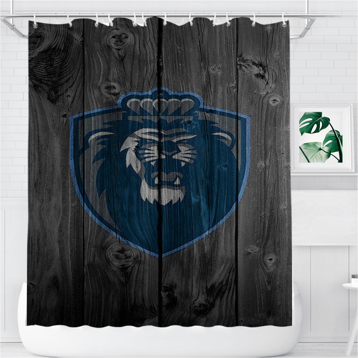 Old Dominion University Shield Logo Dark Wood Wallpaper Bathroom Shower Curtain Fabric Waterproof | 66 X 72 Inch