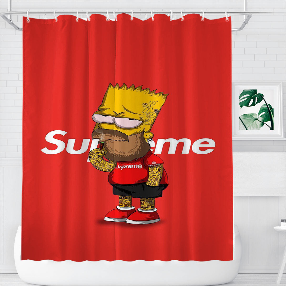 Old Drunk Hypebeast Bart Simpson Bathroom Shower Curtain Fabric Waterproof | 66 X 72 Inch