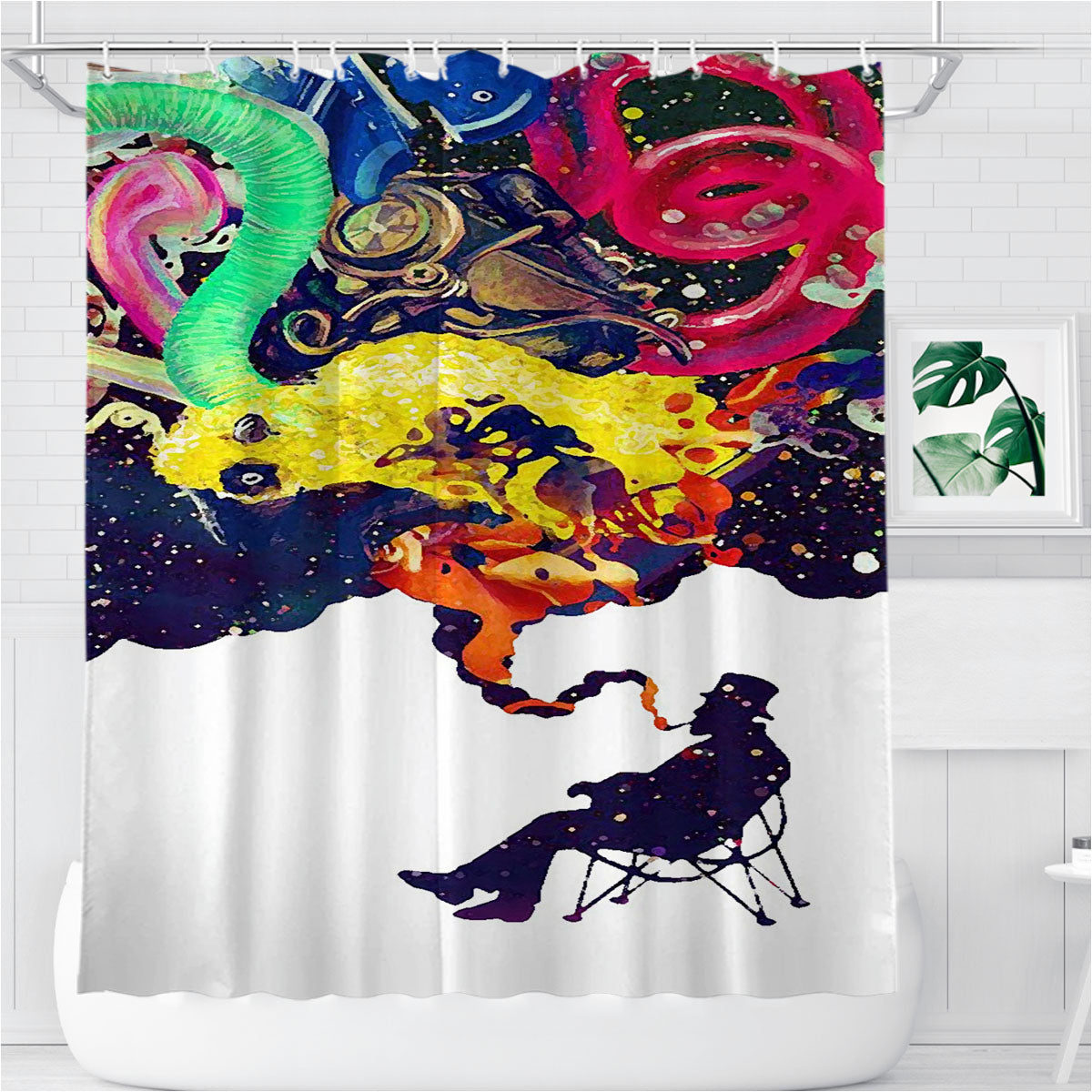 Old Man Smoking Abstract Bathroom Shower Curtain Fabric Waterproof | 66 X 72 Inch