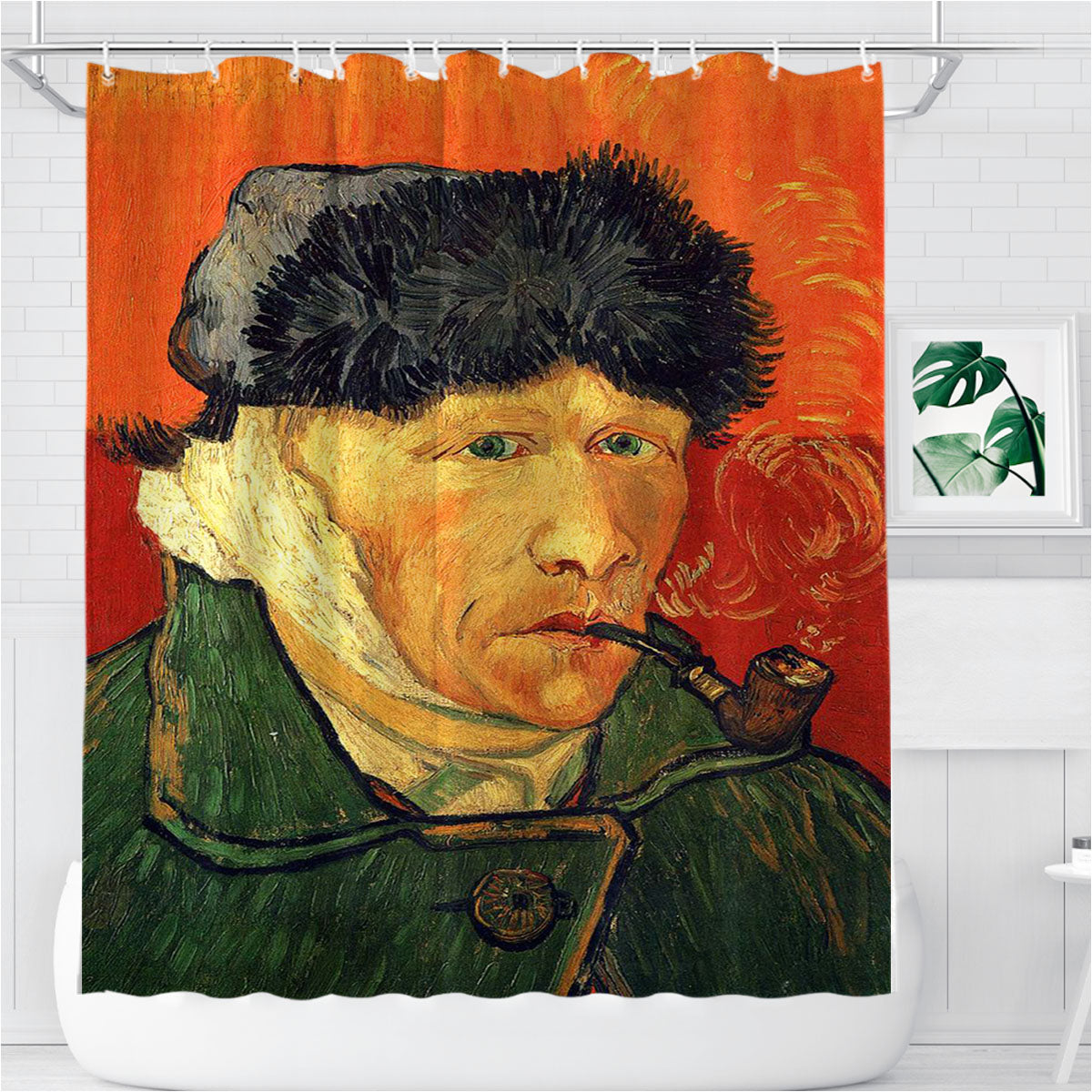 Old Man With Bandaged Ear Smoking Painting Vincent Van Gogh Bathroom Shower Curtain Fabric Waterproof | 66 X 72 Inch