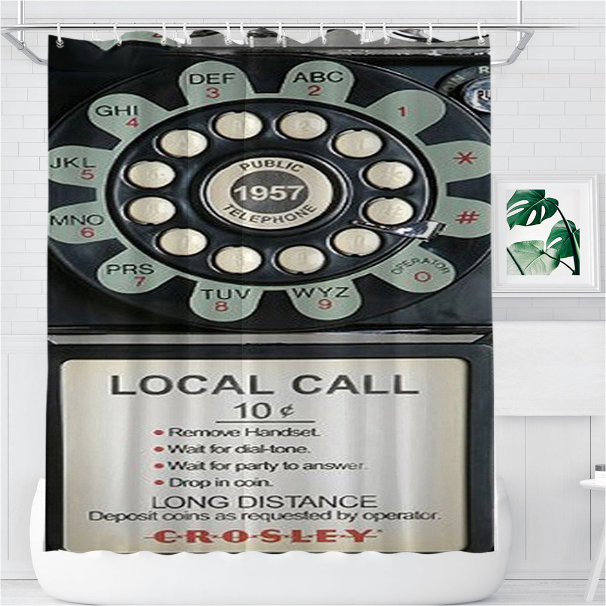 Old Payphone Retro Bathroom Shower Curtain Fabric Waterproof | 66 X 72 Inch