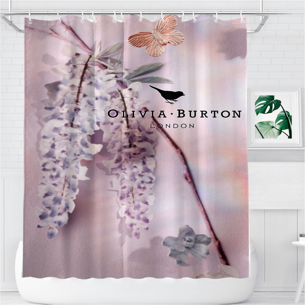 Olivia Burton London Lavender Flower Bathroom Shower Curtain Fabric Waterproof | 66 X 72 Inch