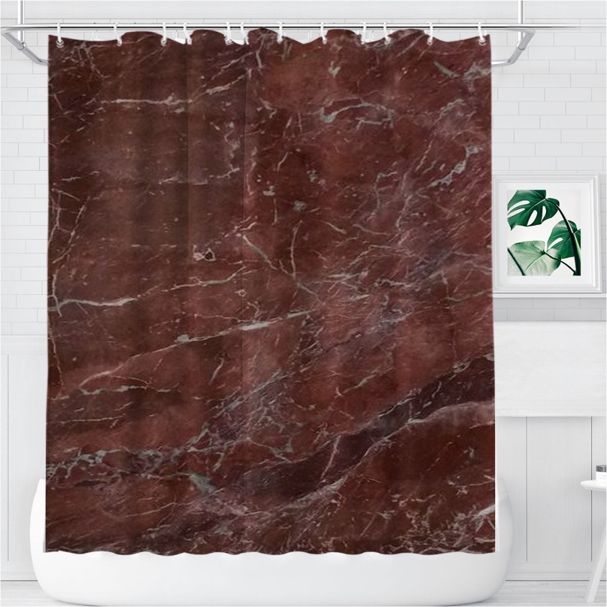 Olympia Red Marble Texture Bathroom Shower Curtain Fabric Waterproof | 66 X 72 Inch