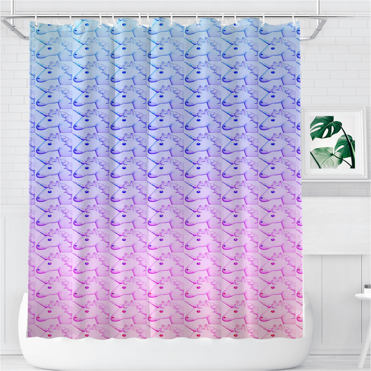 Ombre Unicorn Pattern Bathroom Shower Curtain Fabric Waterproof | 66 X 72 Inch
