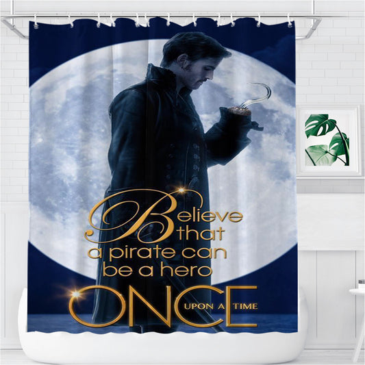 Personalized Once Upon A Time Captain Jack Moon Poster Shower Curtain Farmhouse Bathroom Decor