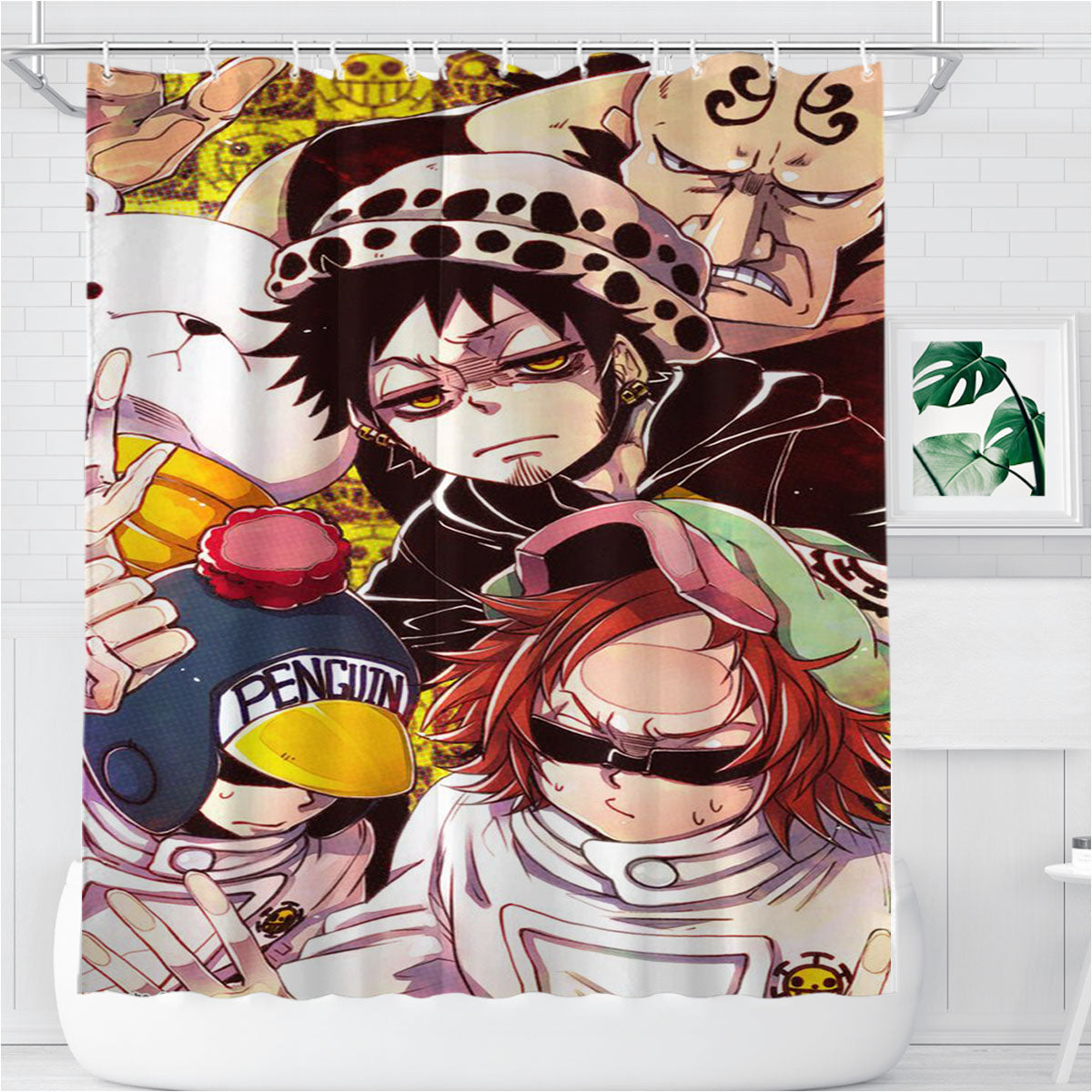 One Piece Heart Pirates Bathroom Shower Curtain Fabric Waterproof | 66 X 72 Inch