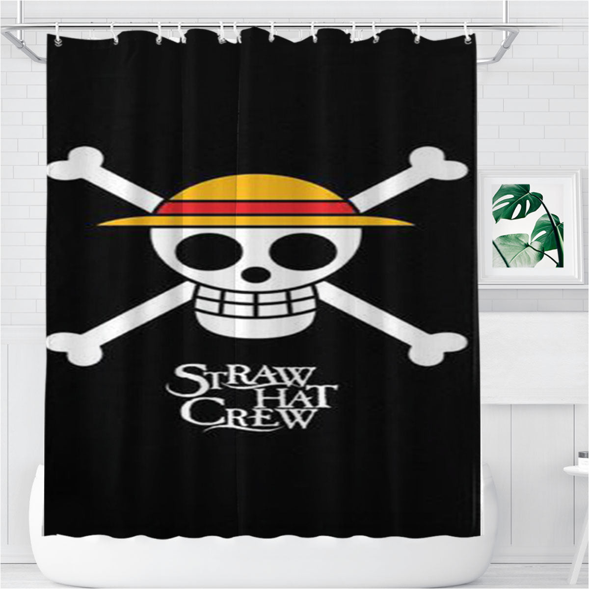 One Piece Straw Hat Crew Flag Bathroom Shower Curtain Fabric Waterproof | 66 X 72 Inch