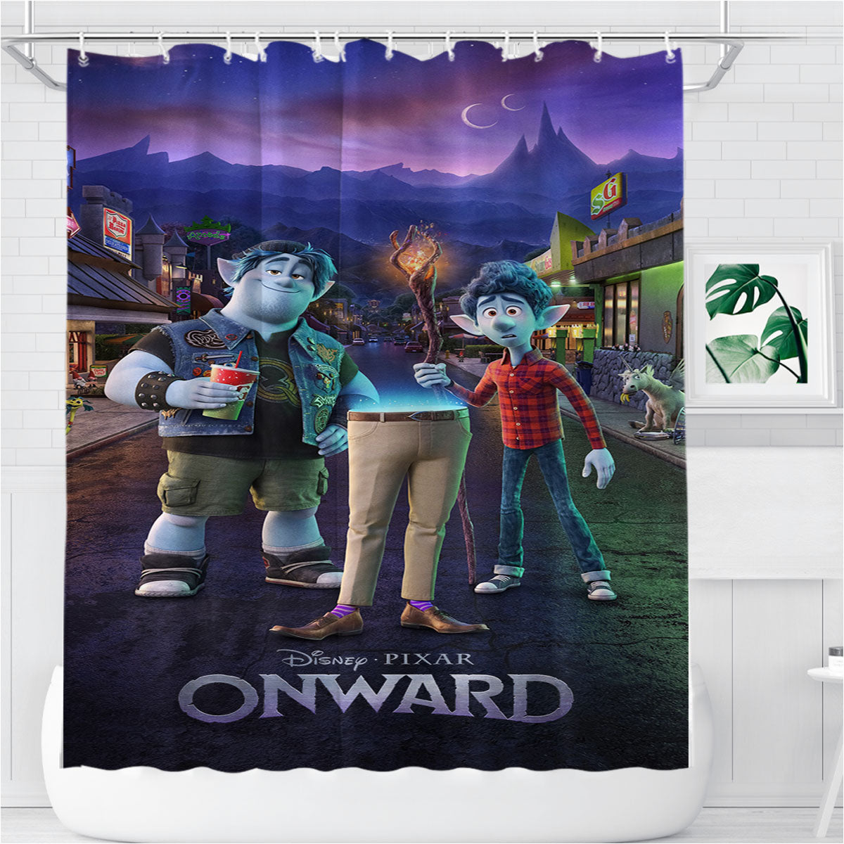 Onward Disney Pixar Animated Movie Poster Bathroom Shower Curtain Fabric Waterproof | 66 X 72 Inch