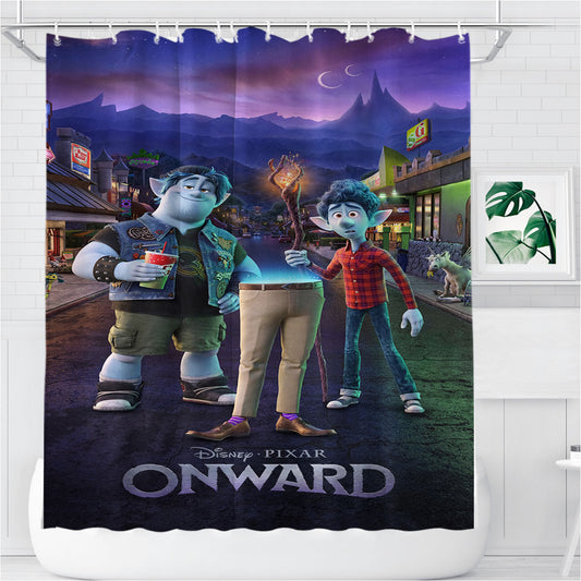 Personalized Onward Disney Pixar Animated Movie Poster Shower Curtain Farmhouse Bathroom Decor
