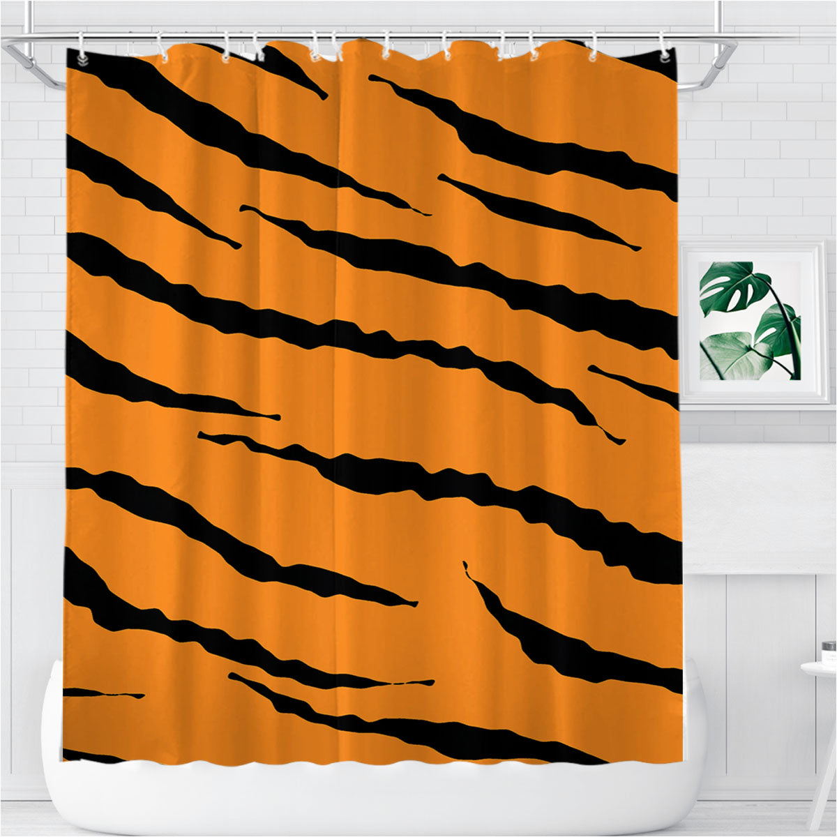 Orange Black Tiger Skin Texture Nature Pattern Bathroom Shower Curtain Fabric Waterproof | 66 X 72 Inch