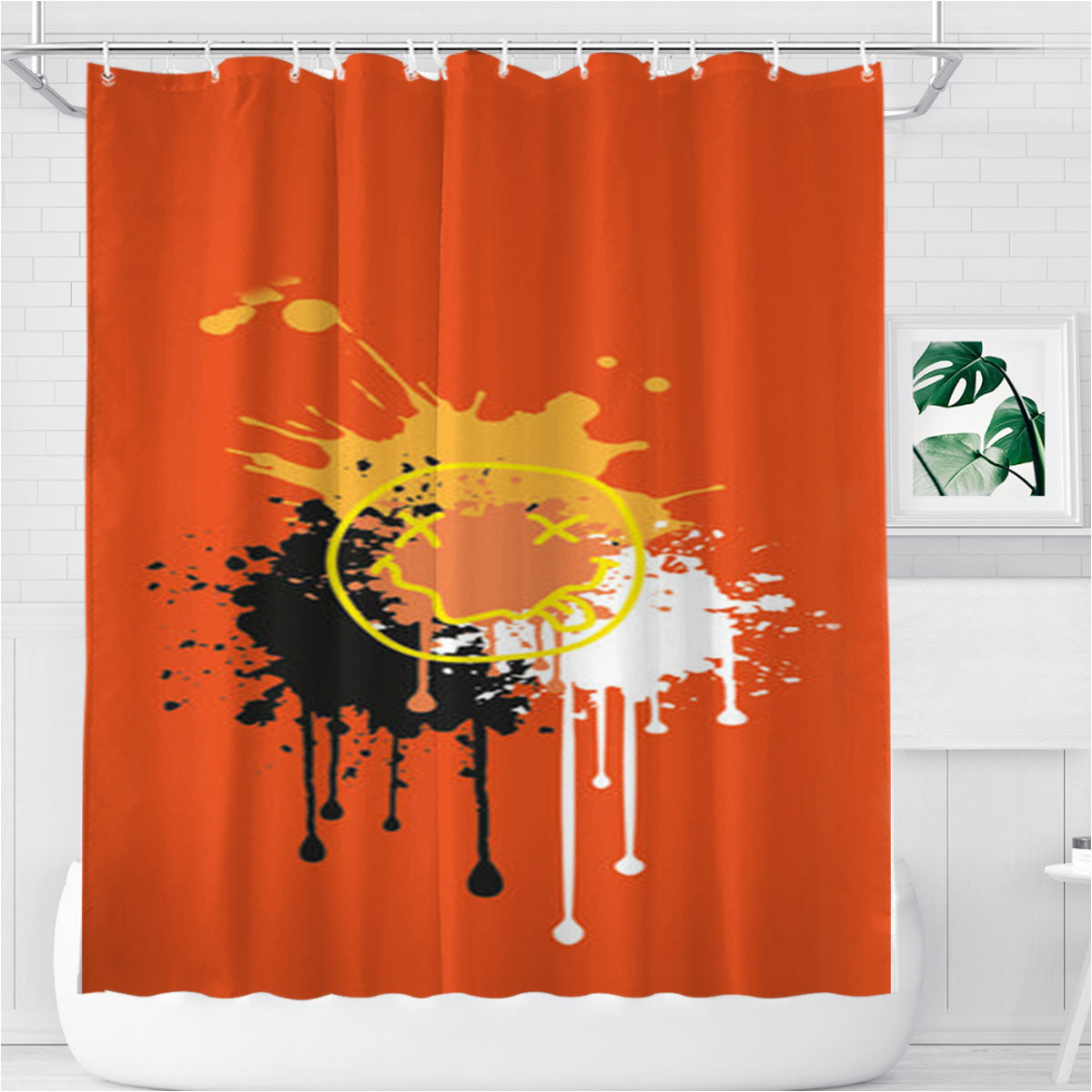 Orange Graffiti - Skate Aesthetic Bathroom Shower Curtain Fabric Waterproof | 66 X 72 Inch