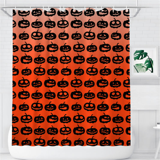 Orange Pumpkins Pattern Silhouette Collections Bathroom Shower Curtain Fabric Waterproof | 66 X 72 Inch