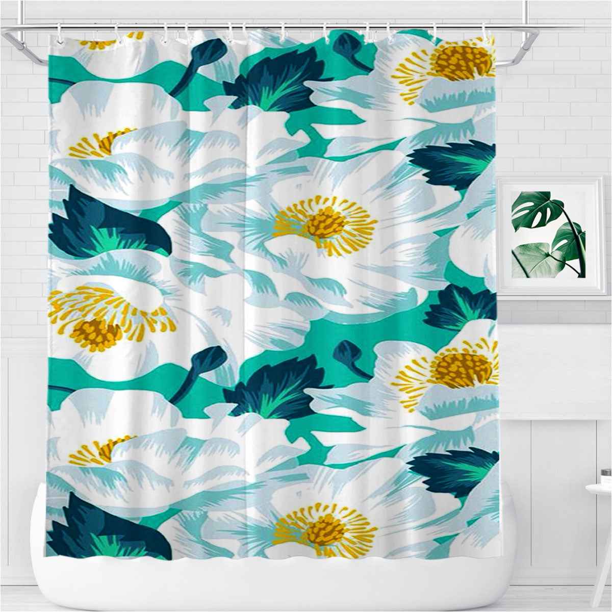 Orchid Flower White Bathroom Shower Curtain Fabric Waterproof | 66 X 72 Inch