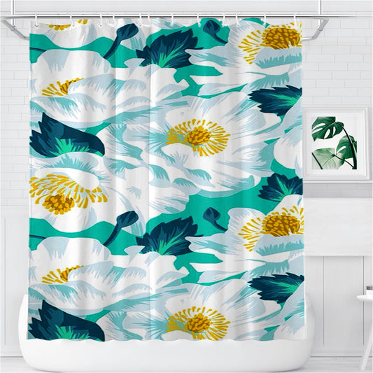 Orchid Flower White Bathroom Shower Curtain Fabric Waterproof | 66 X 72 Inch