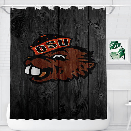 Personalized Oregon State Beavers University Logo Dark Wood Wallpaper Shower Curtain Farmhouse Bathroom Decor