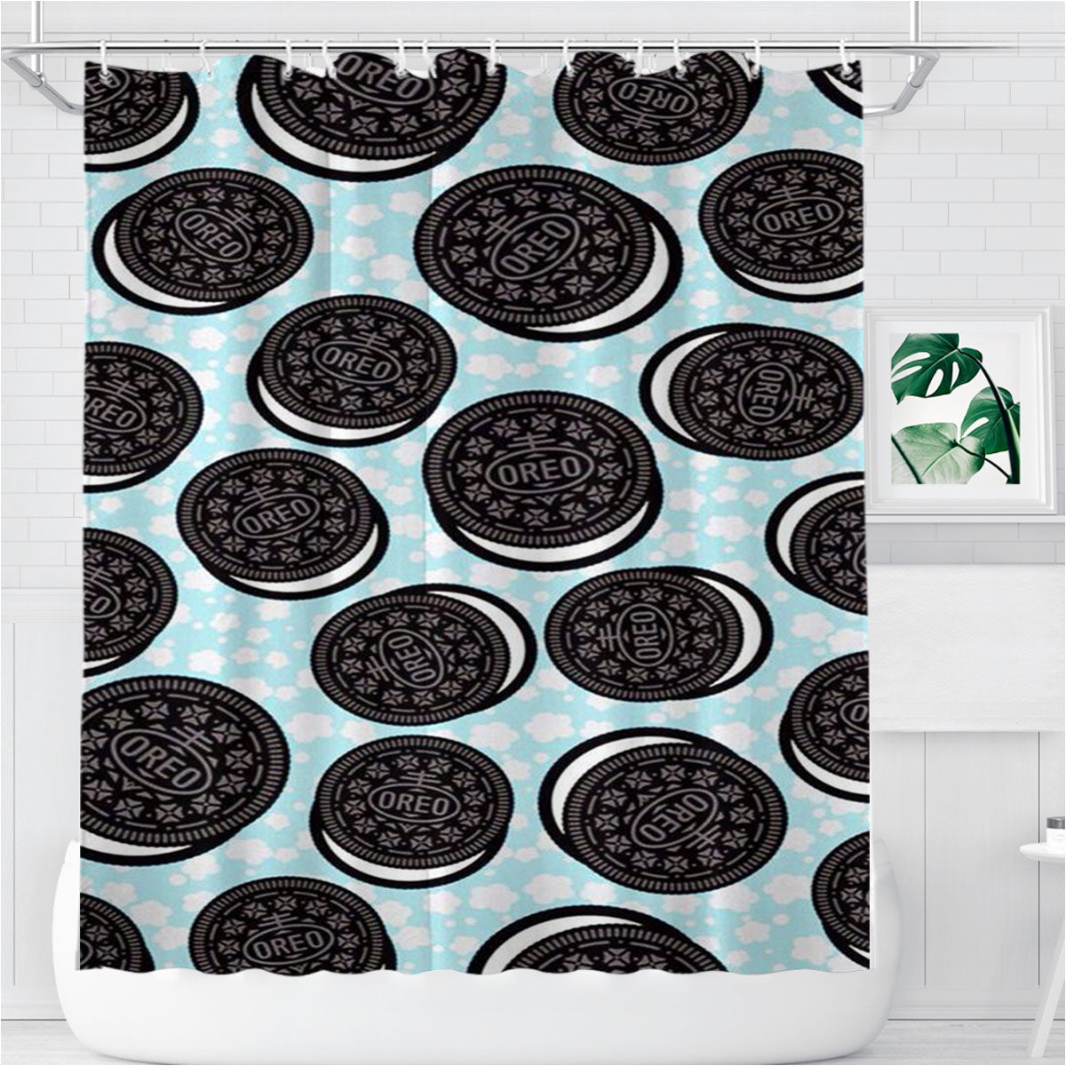 Oreo Biscuits Pattern Bathroom Shower Curtain Fabric Waterproof | 66 X 72 Inch