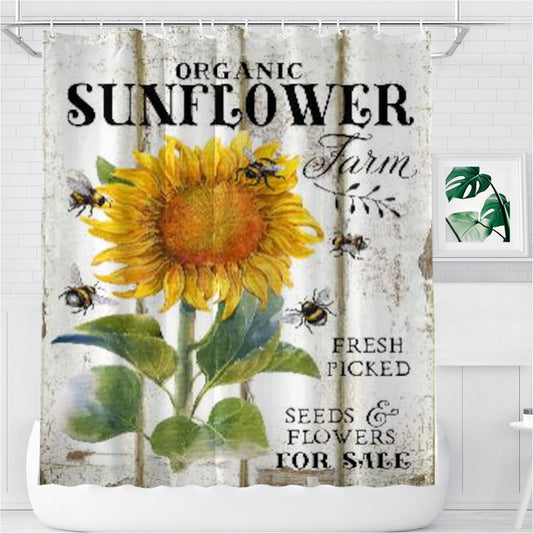 Organic Sunflower Farm Bathroom Shower Curtain Fabric Waterproof