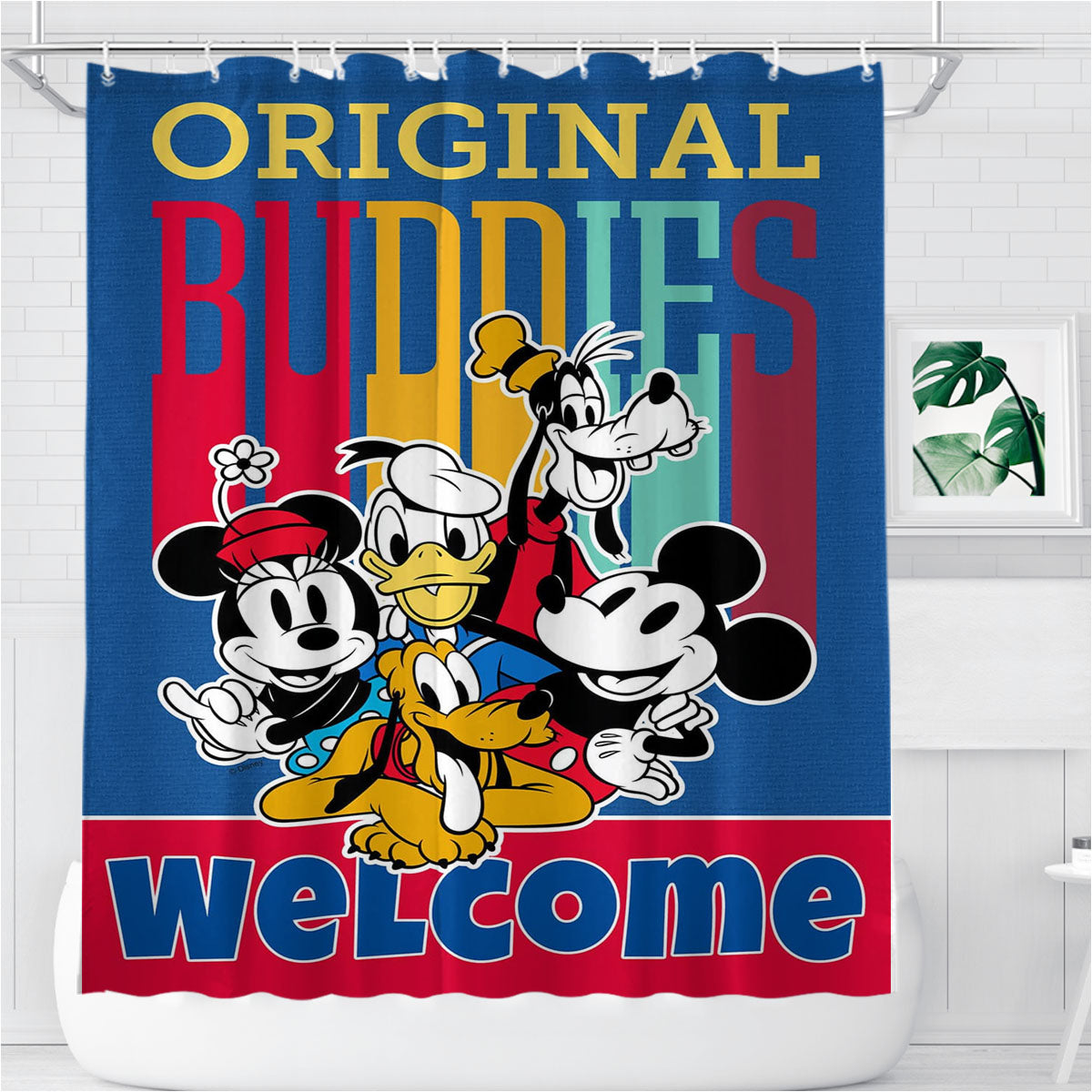 Original Buddies Welcome Bathroom Shower Curtain Fabric Waterproof | 66 X 72 Inch
