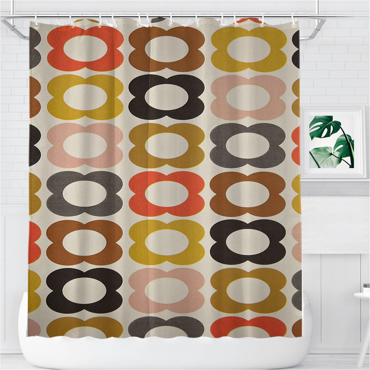 Orla Kiely Flower Grid Bathroom Shower Curtain Fabric Waterproof | 66 X 72 Inch