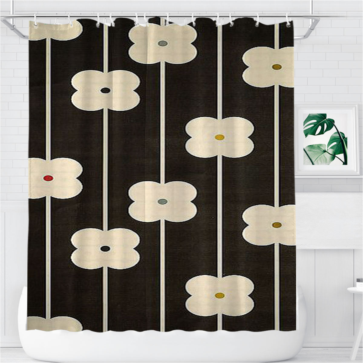 Orla Kiely Pattern Brown Grey Bathroom Shower Curtain Fabric Waterproof | 66 X 72 Inch