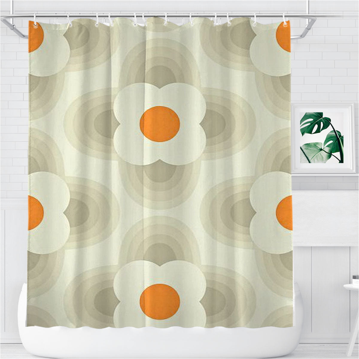 Orla Kiely Pattern White Bathroom Shower Curtain Fabric Waterproof | 66 X 72 Inch