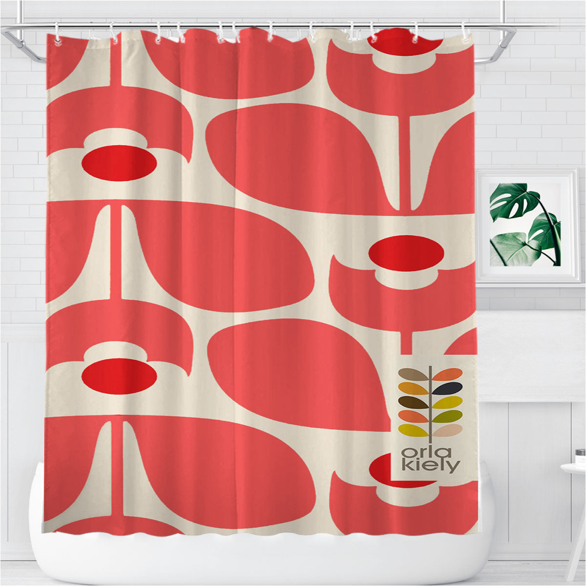 Orla Kiely Wall Flower Bathroom Shower Curtain Fabric Waterproof | 66 X 72 Inch