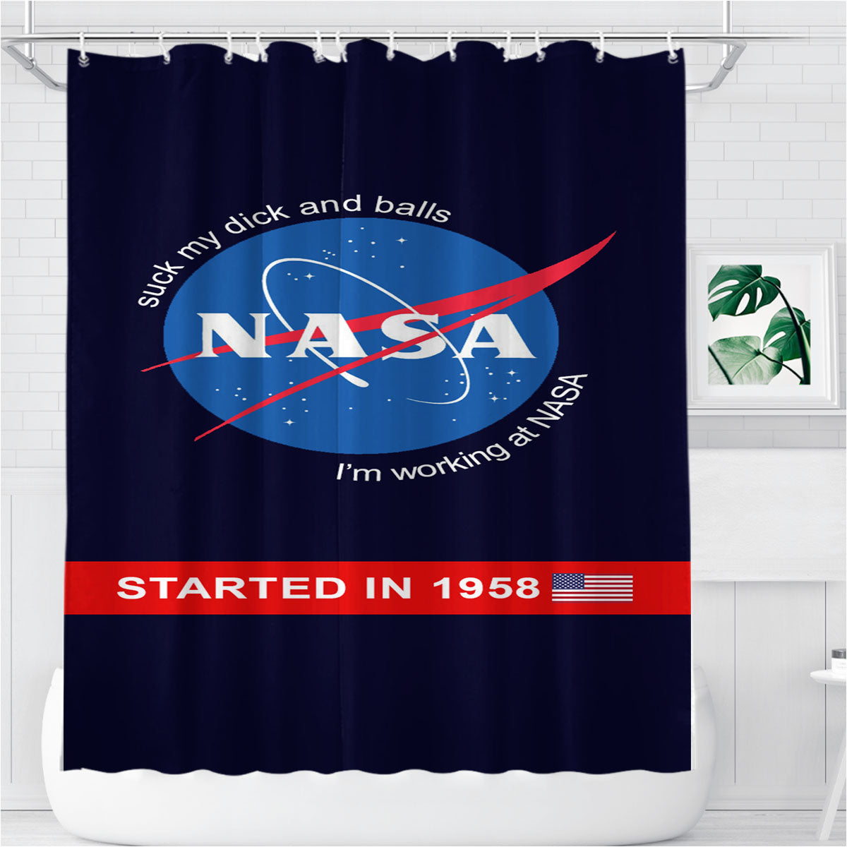 Outer Space And Satellite Working At Nasa Bathroom Shower Curtain Fabric Waterproof | 66 X 72 Inch