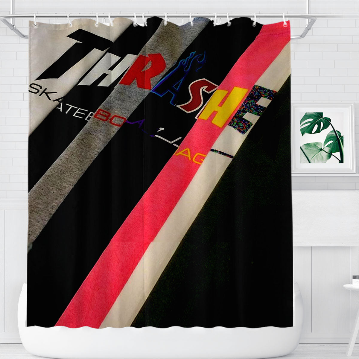 Outfits With A Black Flame Thrasher Shirt Bathroom Shower Curtain Fabric Waterproof | 66 X 72 Inch