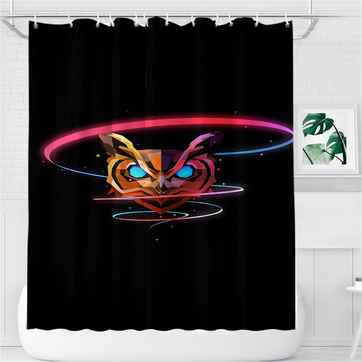 Owl Abstract Art Bathroom Shower Curtain Fabric Waterproof | 66 X 72 Inch