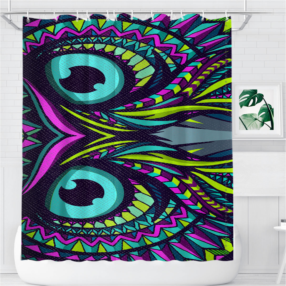 Owl Aztec Pattern Bathroom Shower Curtain Fabric Waterproof | 66 X 72 Inch