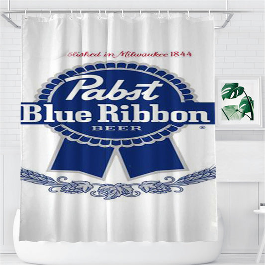 Personalized Pabst Blue Ribbon Beer Shower Curtain Farmhouse Bathroom Decor