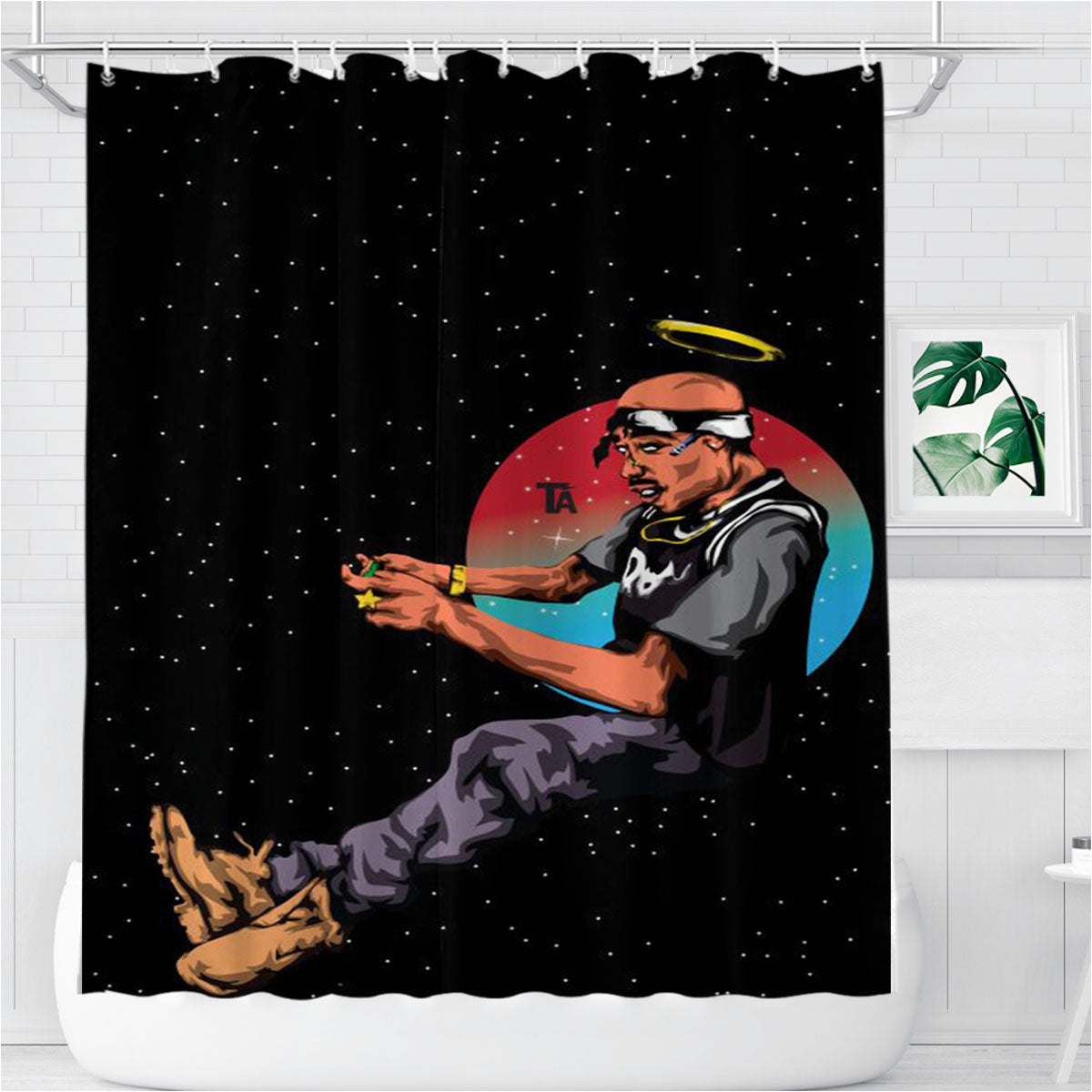 Pac Shakur Iphone Bathroom Shower Curtain Fabric Waterproof | 66 X 72 Inch