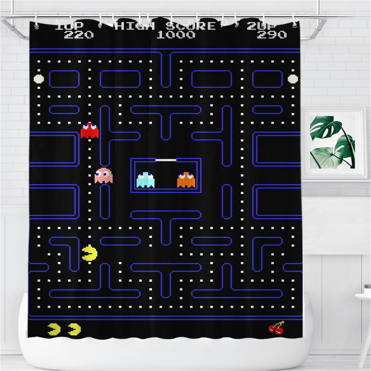 Pacman Game Bathroom Shower Curtain Fabric Waterproof | 66 X 72 Inch