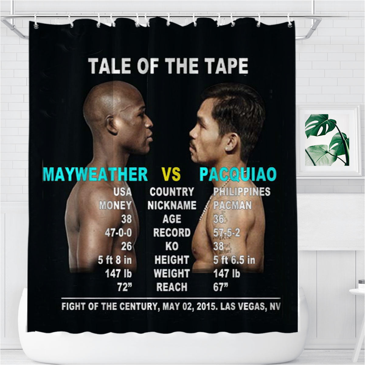 Pacquiao Vs Mayweather Bathroom Shower Curtain Fabric Waterproof | 66 X 72 Inch